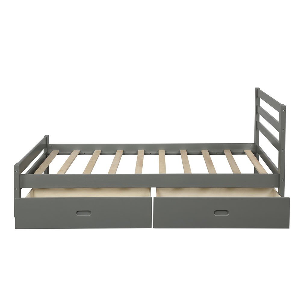 Gray Wood Full With Two Drawers Bed Frame