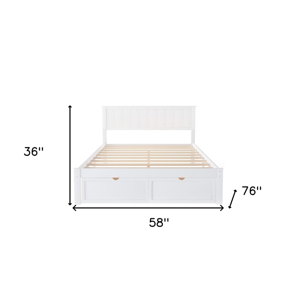 White Ribbed Texture Wood Full With Two Drawers Bed Frame