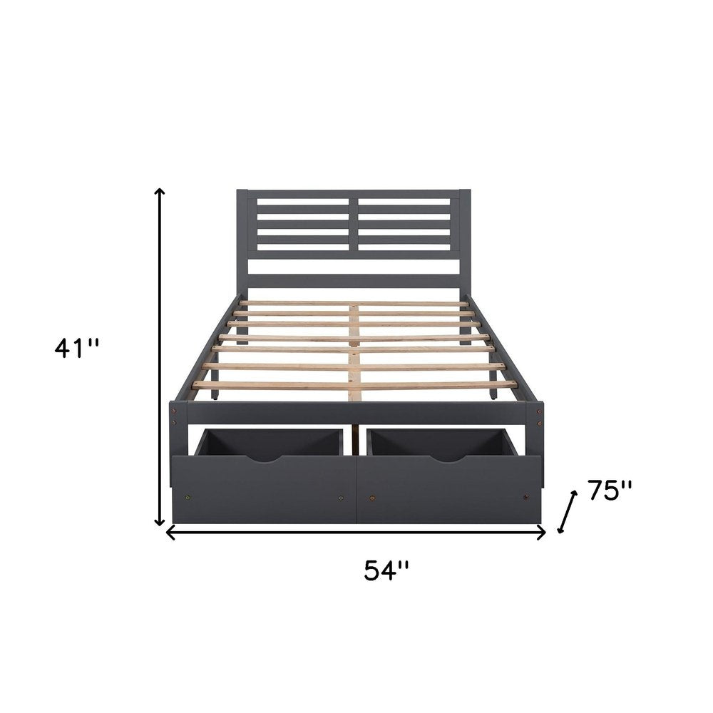 Gray Wood Full With Two Drawers Bed Frame