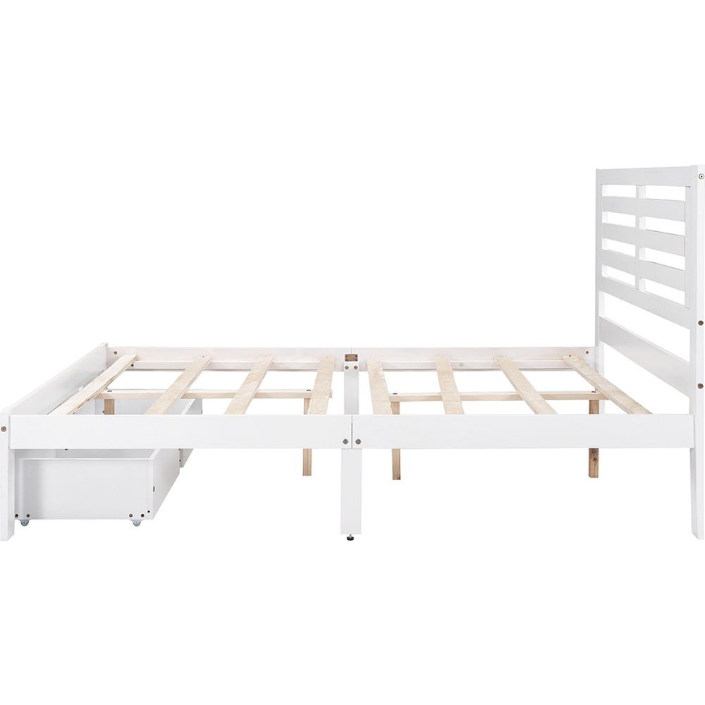 White Wood Full With Two Drawers Bed Frame