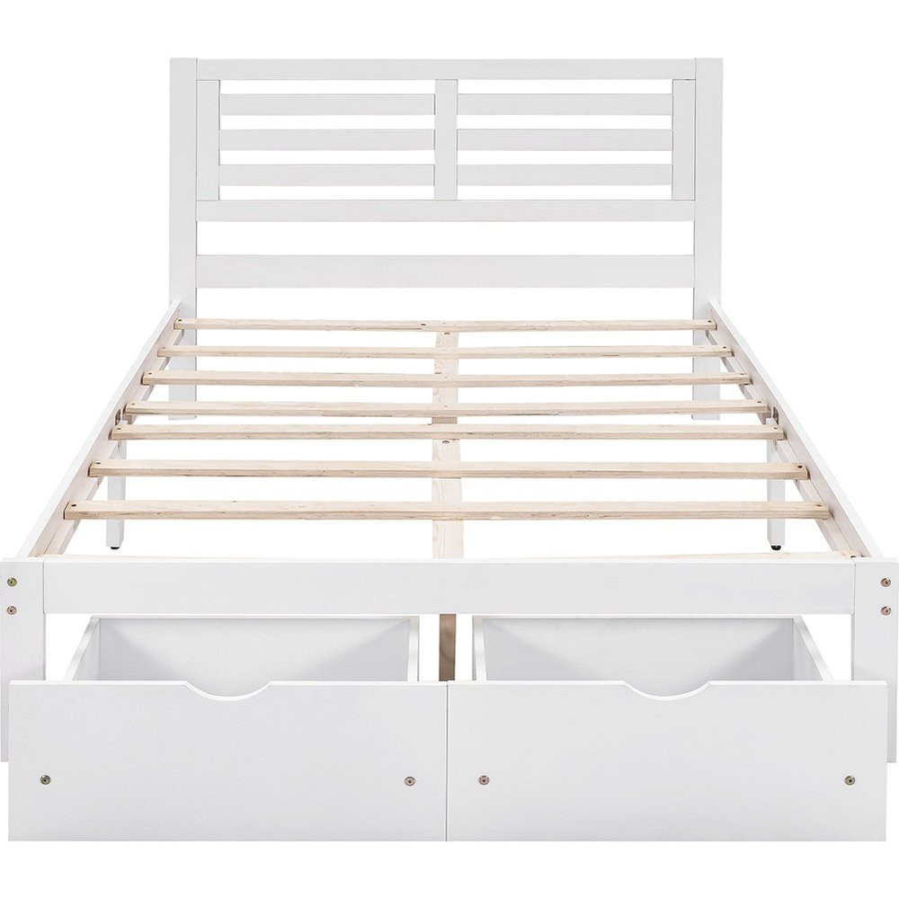 White Wood Full With Two Drawers Bed Frame
