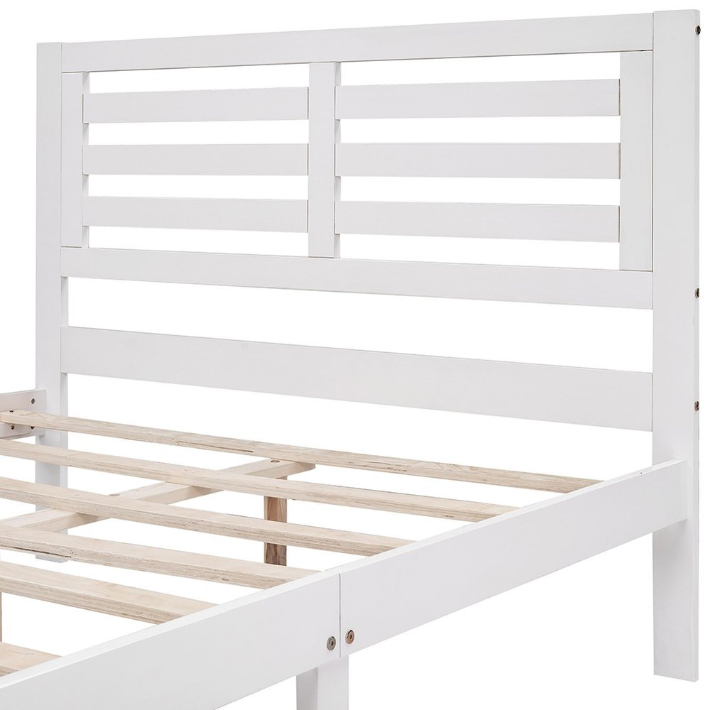 White Wood Full With Two Drawers Bed Frame