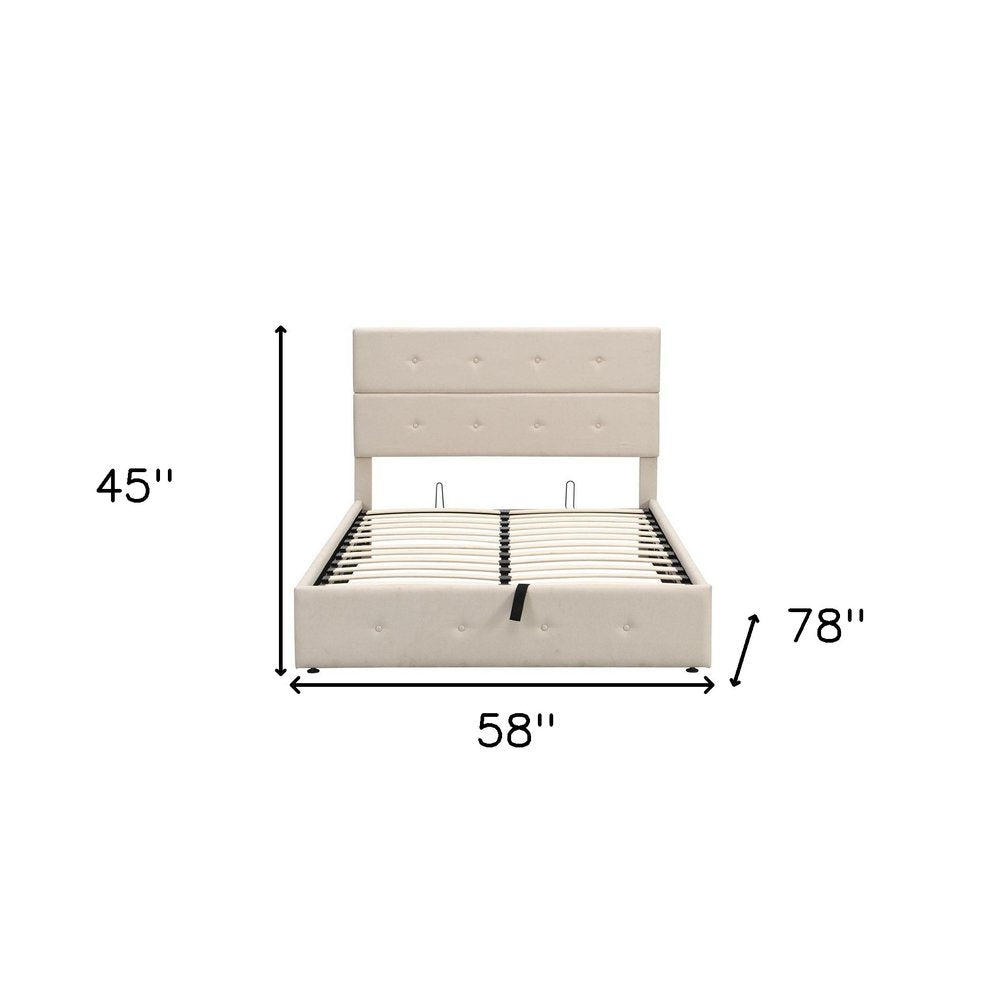 Beige Tufted Linen Blend Full Bed Frame