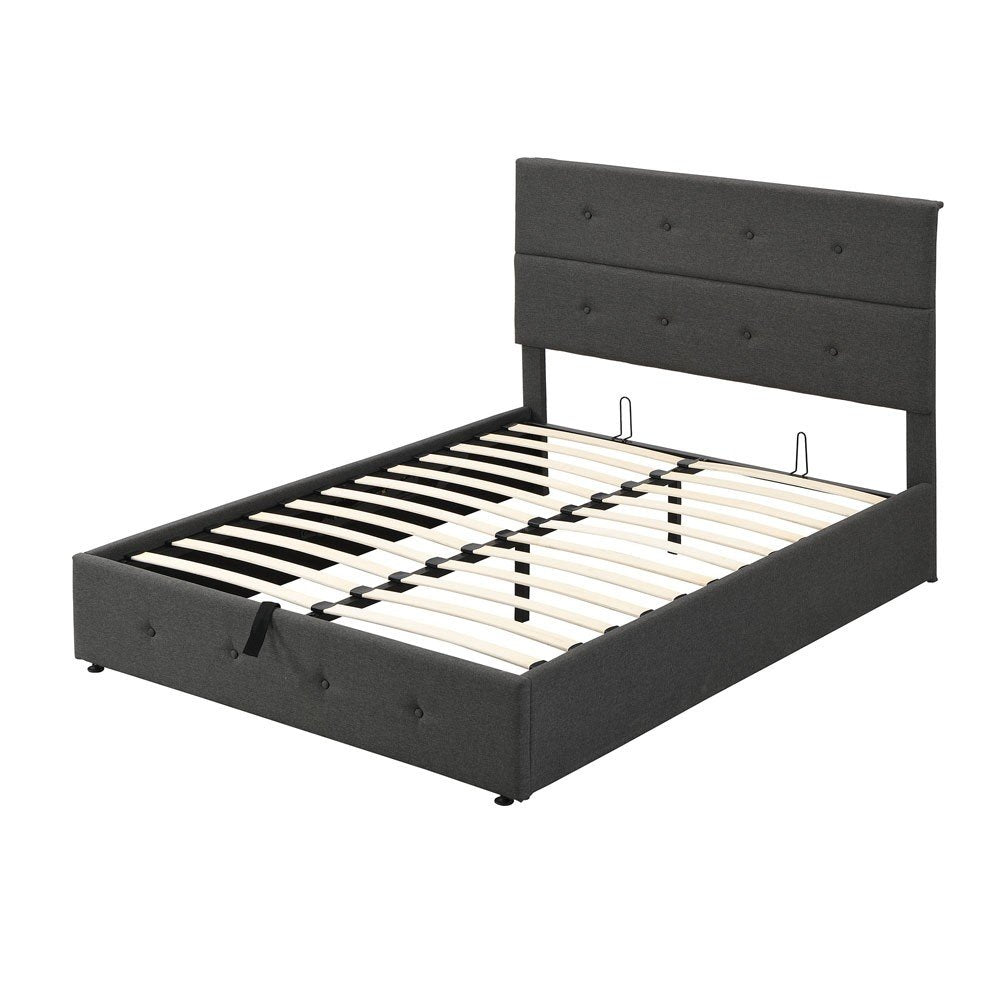 Gray Tufted Linen Blend Full Bed Frame