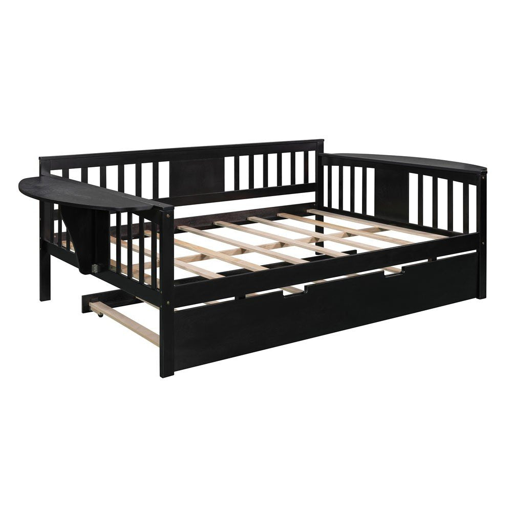 Espresso Wood Bed Frame with Trundle