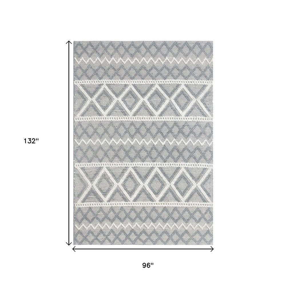 8' X 11' Gray and Ivory Geometric Handmade Area Rug