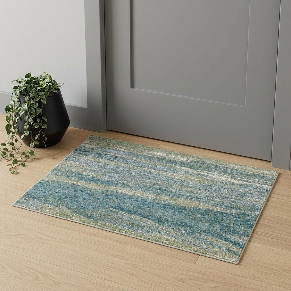 3' X 5' Blue And Green Abstract Area Rug