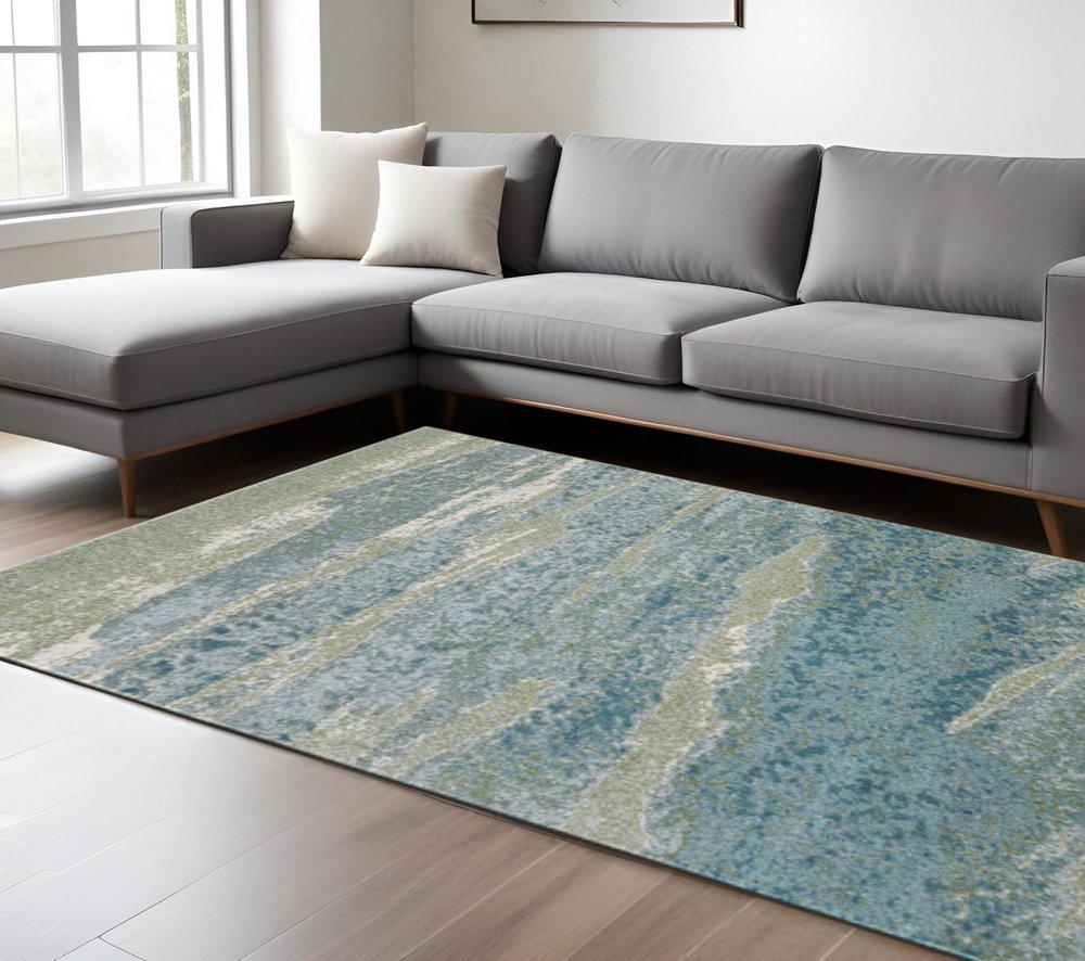 10' X 13' Blue And Green Abstract Area Rug