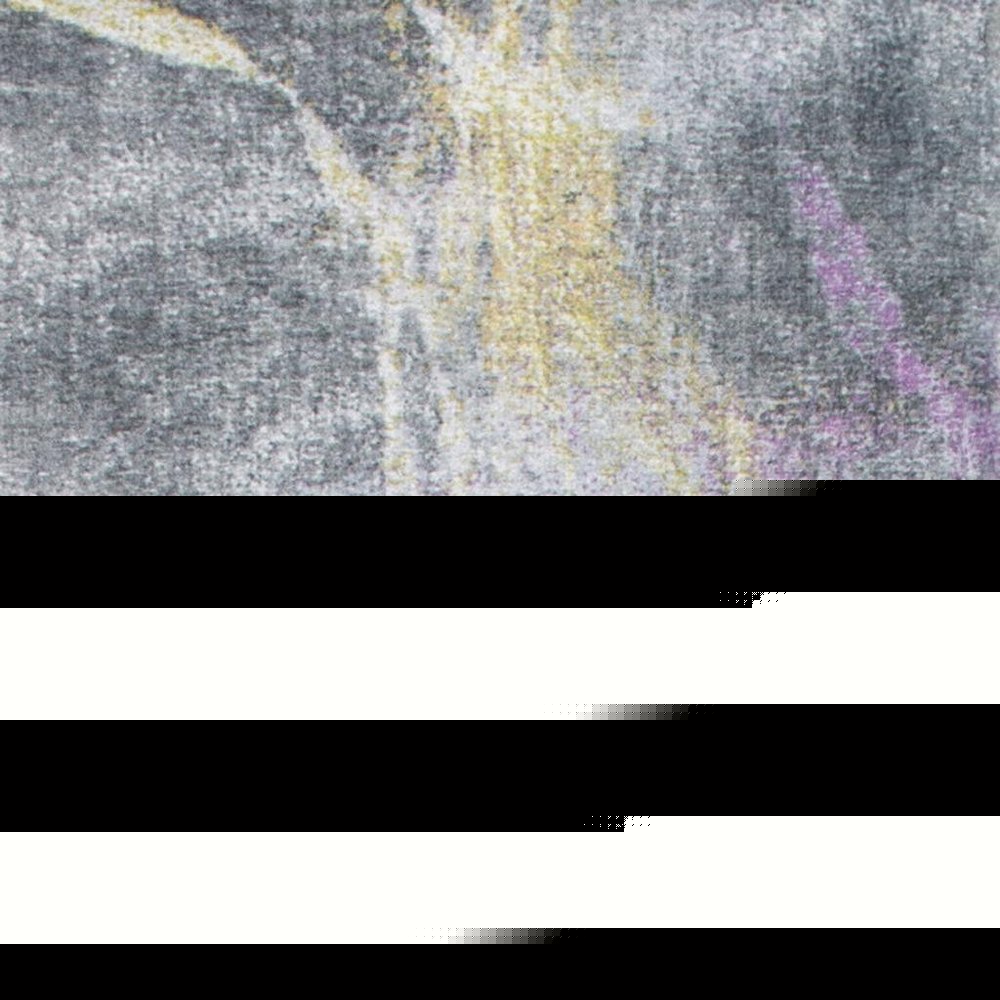 8' Gray Yellow And Purple Abstract Runner Rug