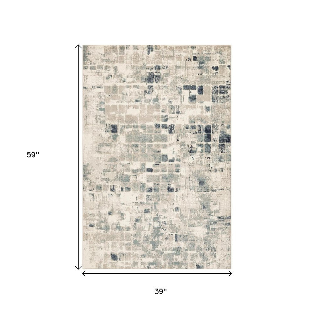 3' X 5' Blue and Beige Abstract Area Rug