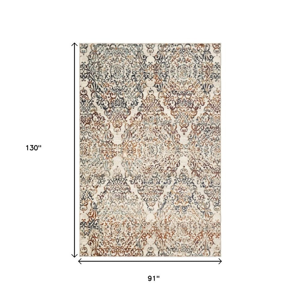 8' X 11' Ivory Rust And Green Oriental Area Rug
