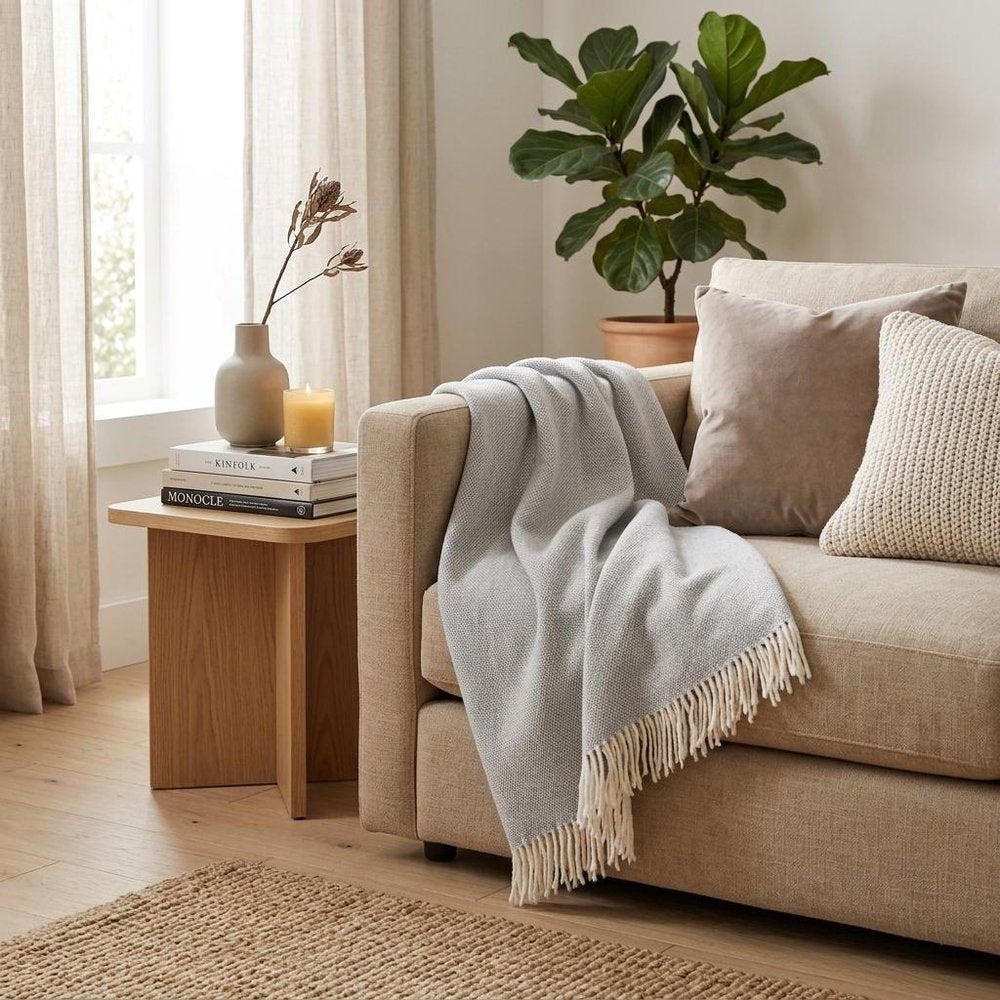 Light Gray Mini Dot Fringed Throw Blanket