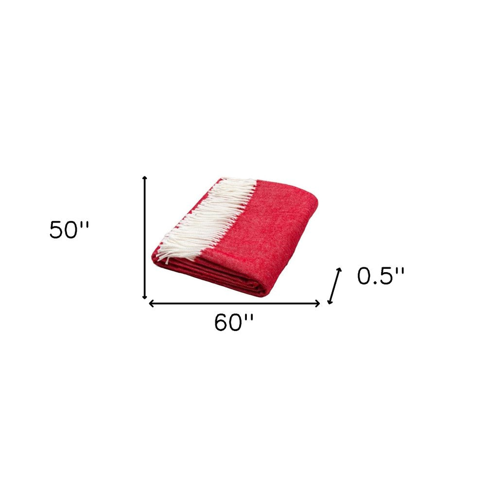 50" X 60" Red And White Woven Herringbone Plush Throw Blanket