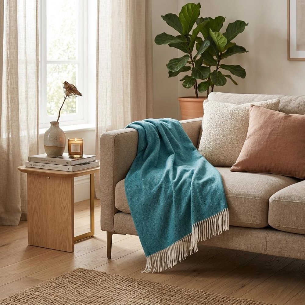 Dark Teal Soft Acrylic Herringbone Throw Blanket
