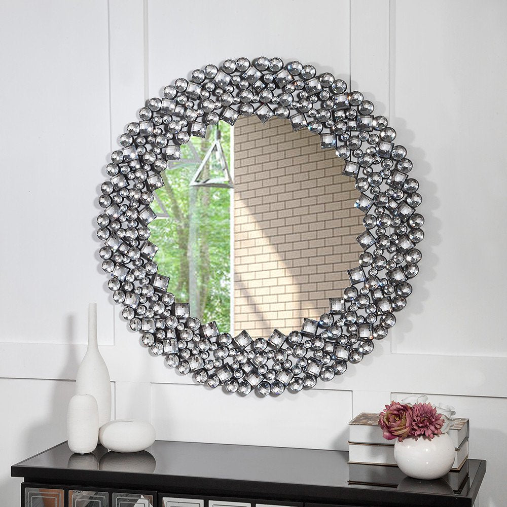 35" Round Faux Crystal Framed Venetian Accent Mirror
