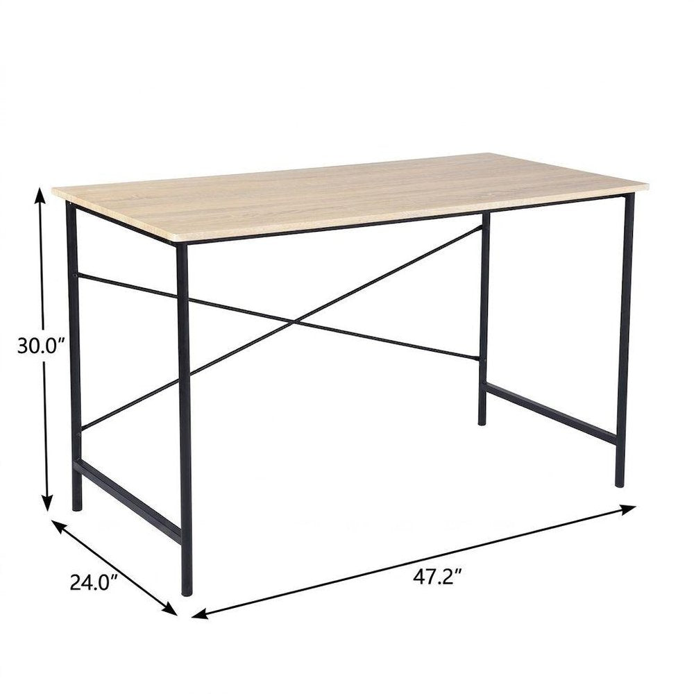 47" Natural and Black Wood and Aluminum Computer Desk