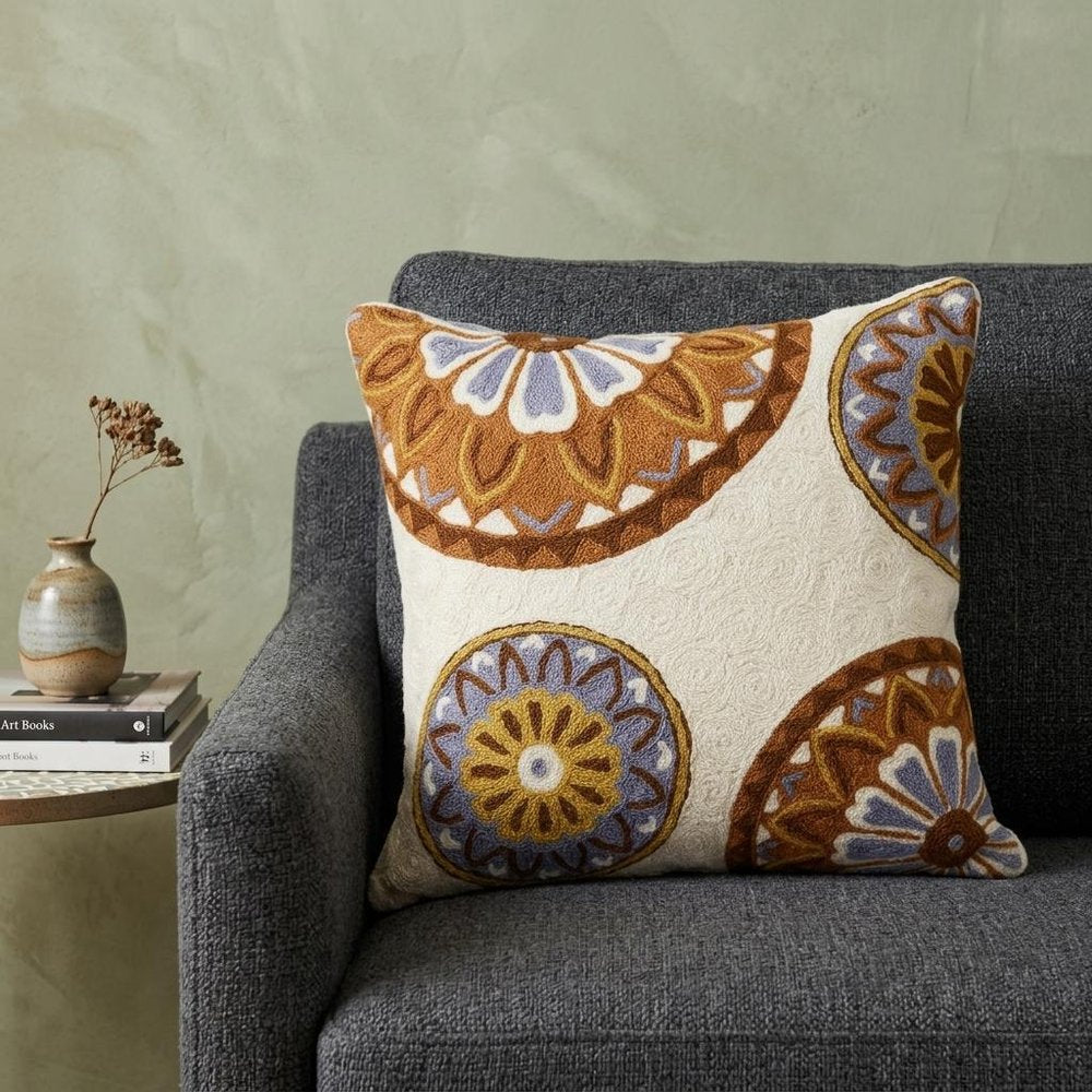 20" Beige and Brown Cotton Throw Pillow