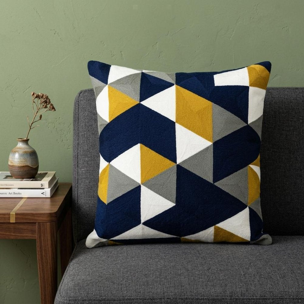 20" Blue and White Cotton Throw Pillow