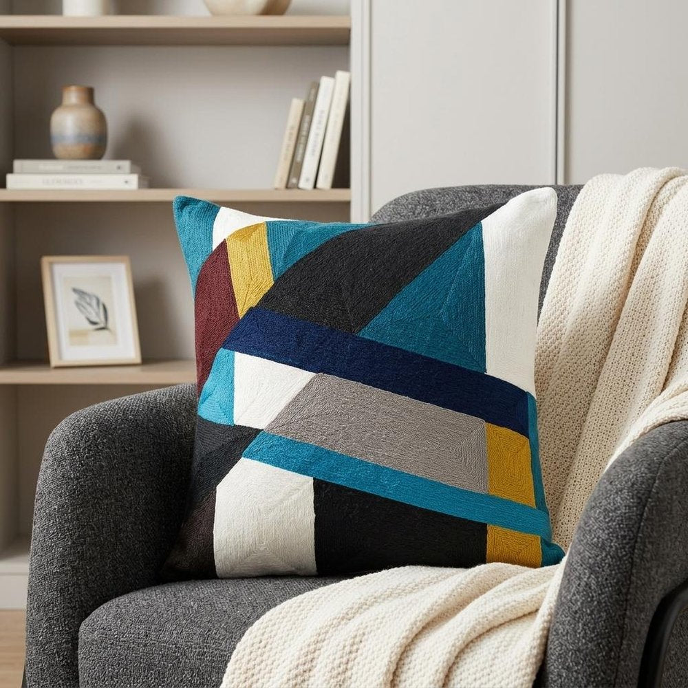 20" Blue and White Cotton Throw Pillow