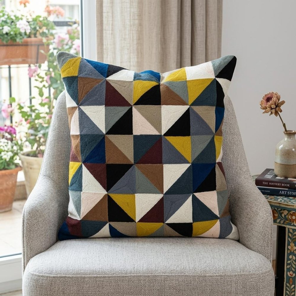 20" Black and Yellow Cotton Throw Pillow