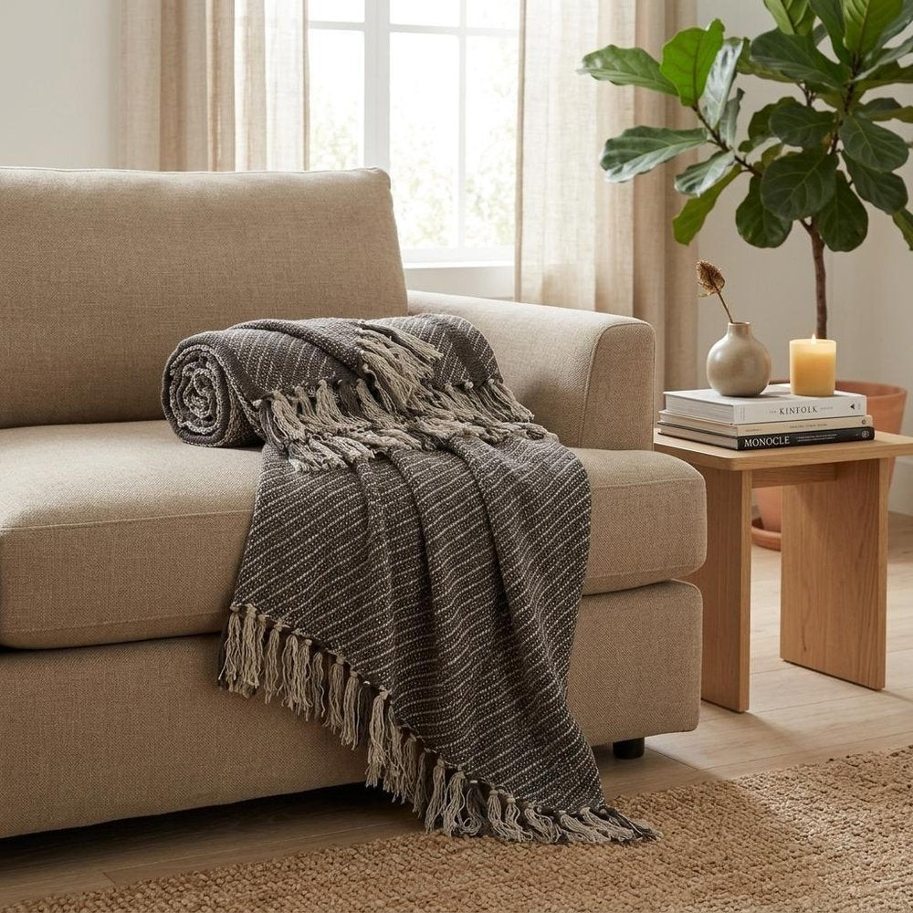 Brown and Taupe Striped Woven Handloom Throw