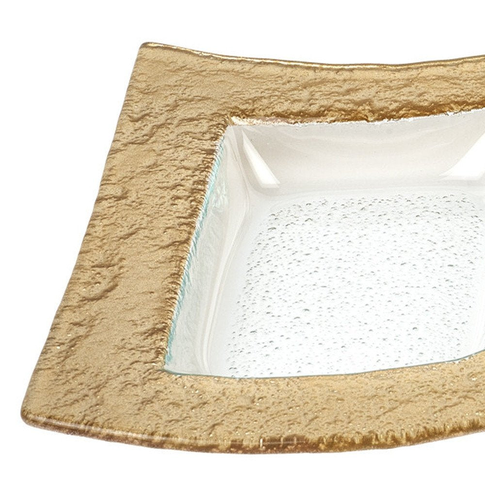 17" Clear And Gold Rectangular Glass Handmade Divided Serving Dish