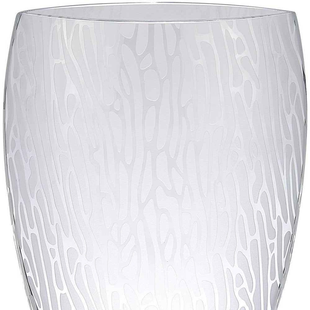 12" Clear and Frosted Abstract Oval Crystal Table Vase