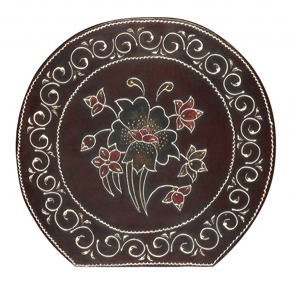 15" Brown Hand Painted Floral Three Dimensional Elephant End Table