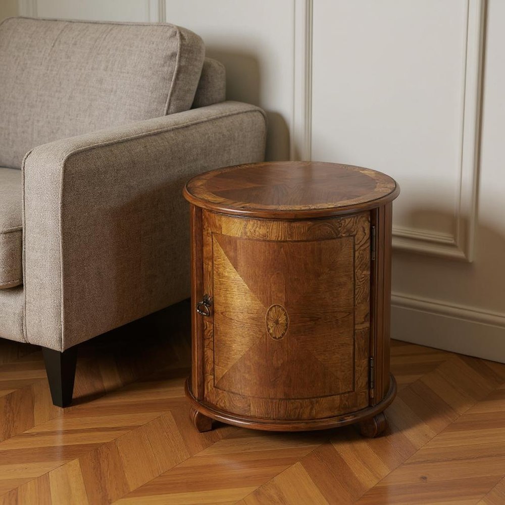 24" Natural Wood Round Drum End Table
