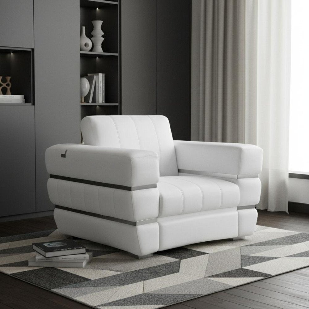 48" White Italian Leather Arm Chair