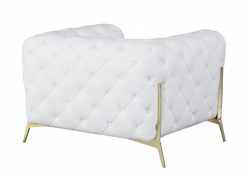 45" White And Gold Italian Leather Arm Chair
