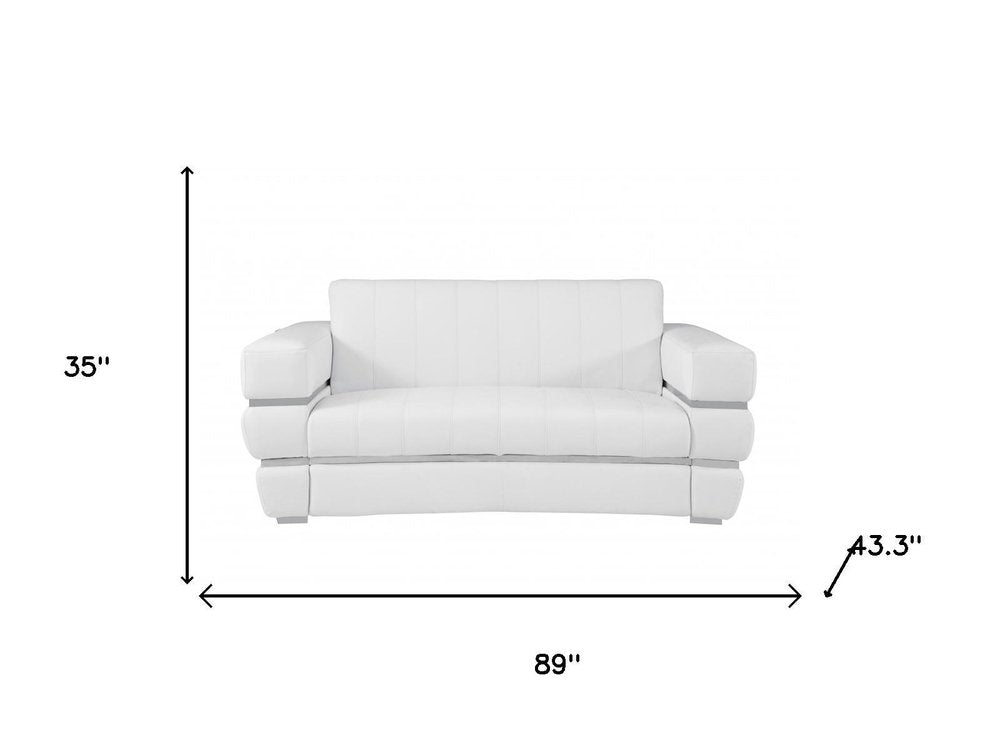 Two Piece Indoor White Italian Leather Five Person Seating Set