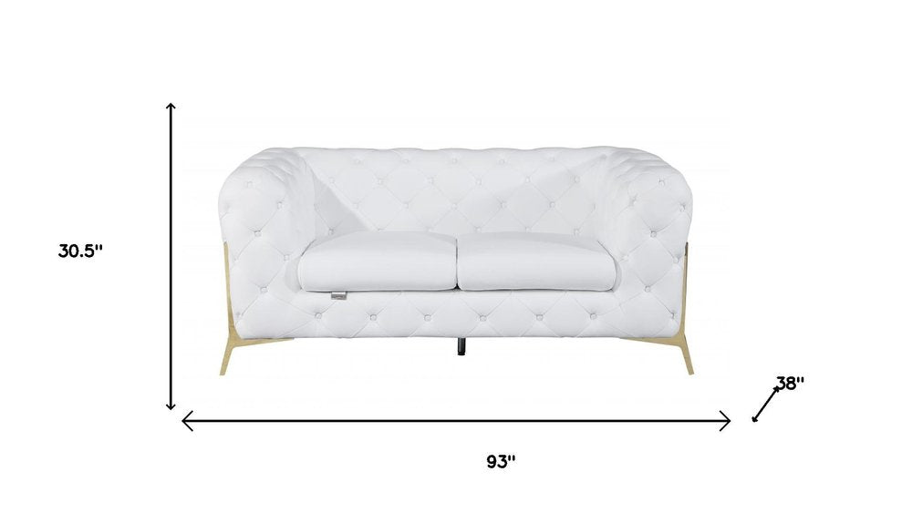 Two Piece Indoor White Italian Leather Five Person Seating Set