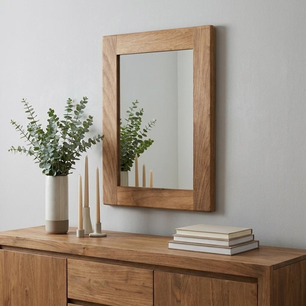 15" Brown Solid Wood Framed Accent Mirror