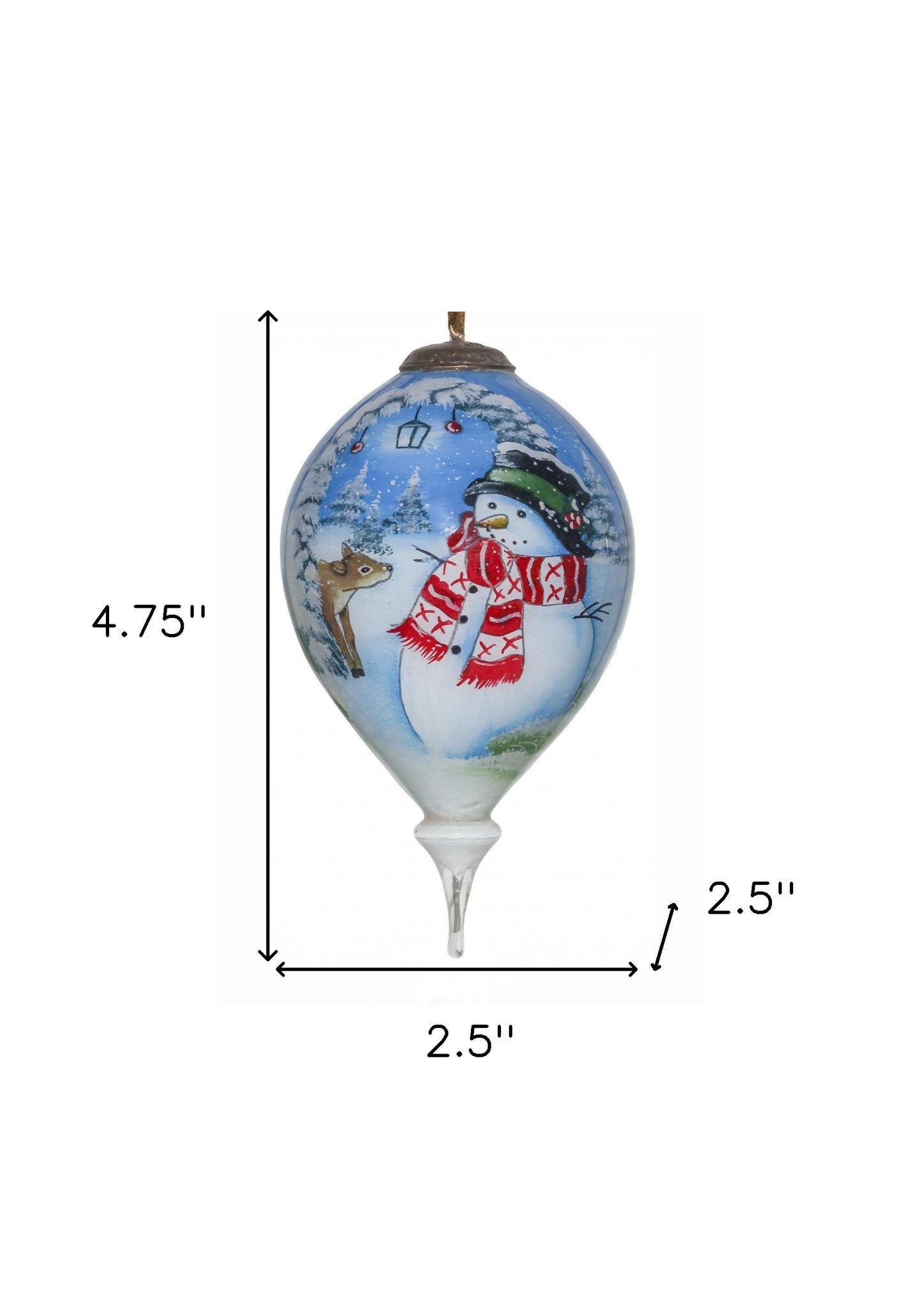Adorable Snowman and Deer Hand Painted Mouth Blown Glass Ornament