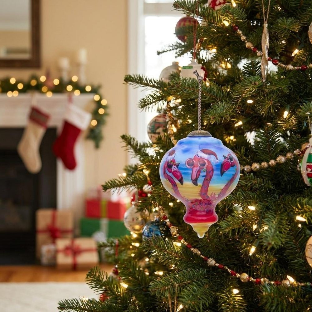 Tan Blue And Red Glass Finial Ornament