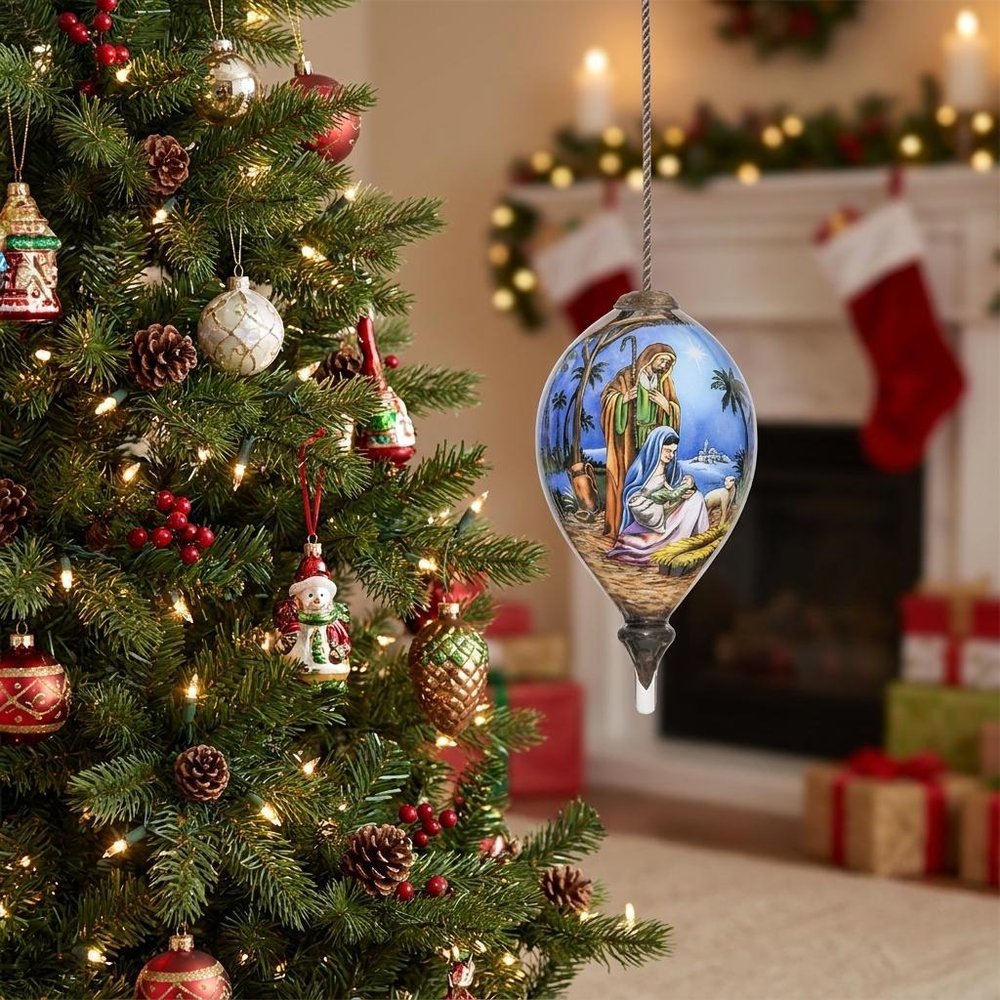 Blue White And Brown Glass Finial Ornament