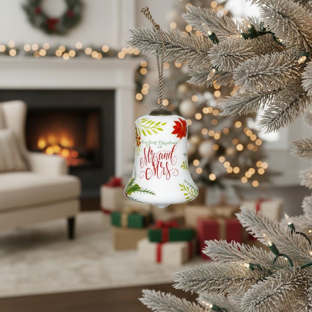 Mr. & Mrs. Our First Christmas Hand Painted Mouth Blown Glass Ornament