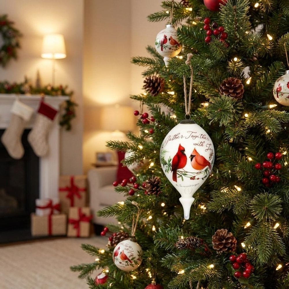 White And Red Glass Finial Ornament