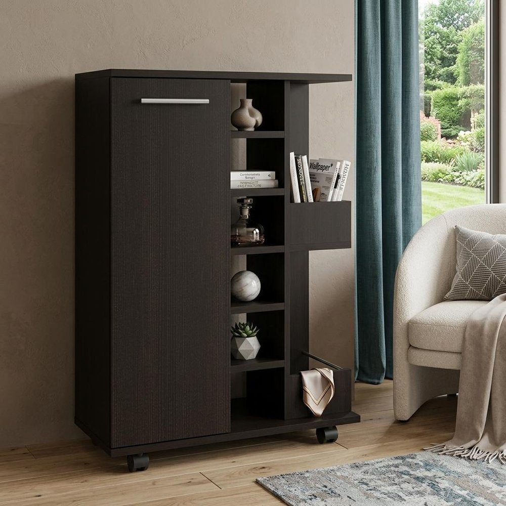 Black Rolling Bar Cart With Wine Storage