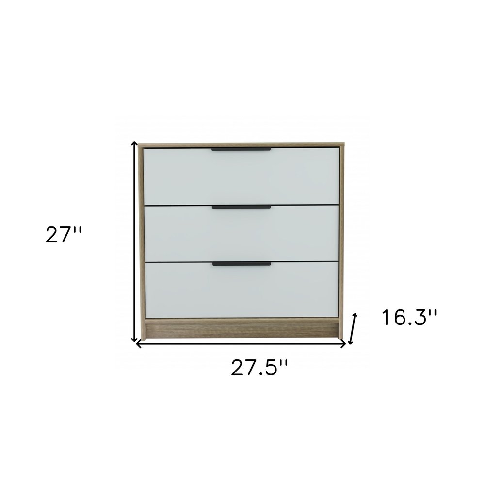 28" Brown And White Wood Three Drawer Dresser