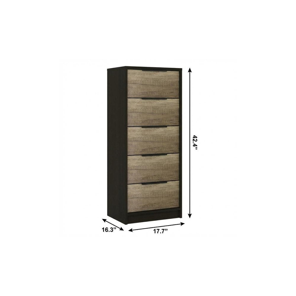 18" Black And Brown Wood Five Drawer Dresser