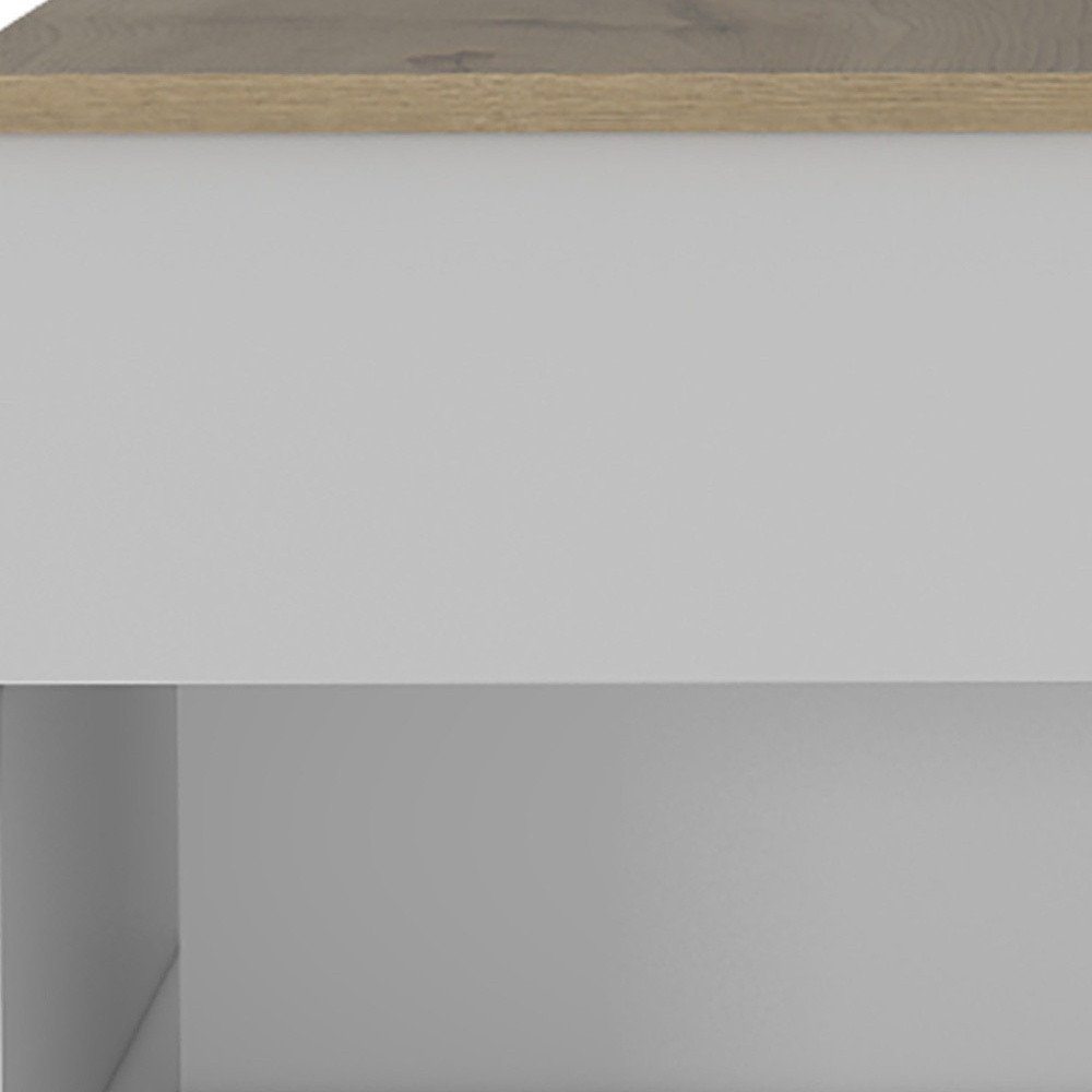 22" White And Light Oak Manufactured Wood Rectangular Coffee Table With Drawer