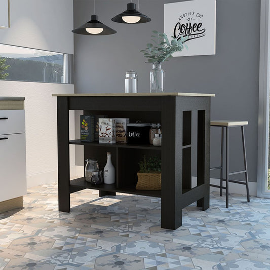 Black and Natural 41" Kitchen Island With Storage