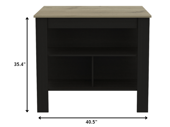 Black and Natural 41" Kitchen Island With Storage