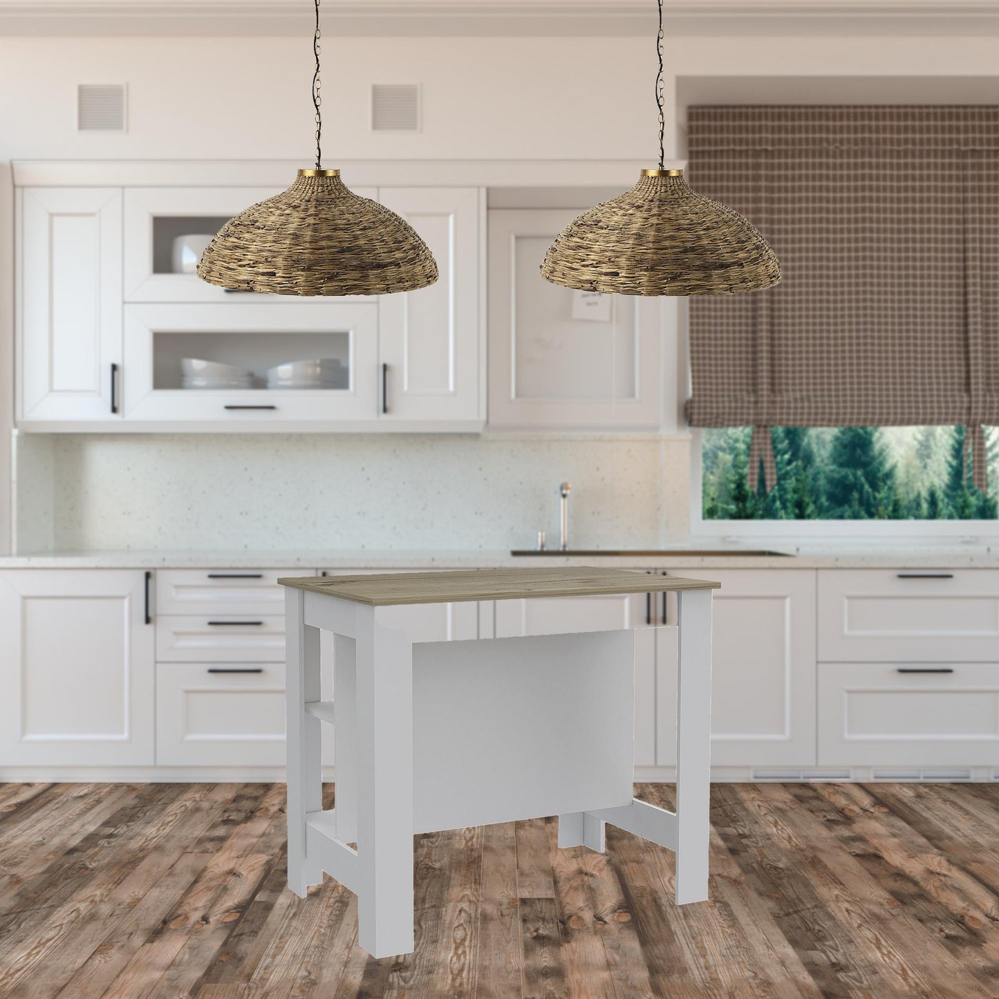 White and Brown 41" Kitchen Island With Storage