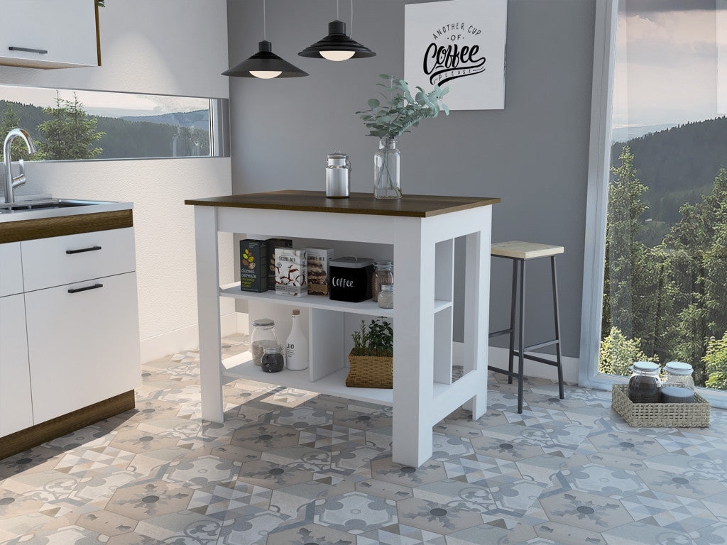 White and Brown 41" Kitchen Island With Storage