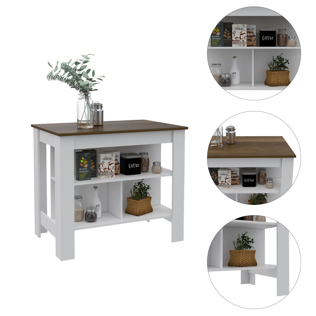 White and Brown 41" Kitchen Island With Storage