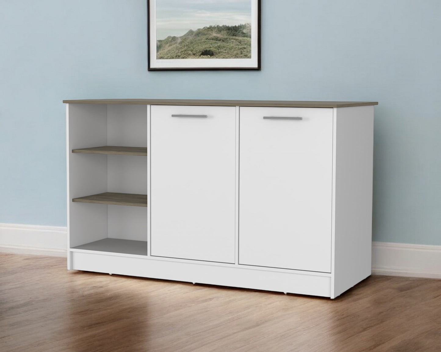 White and Brown 59" Kitchen Island With Storage