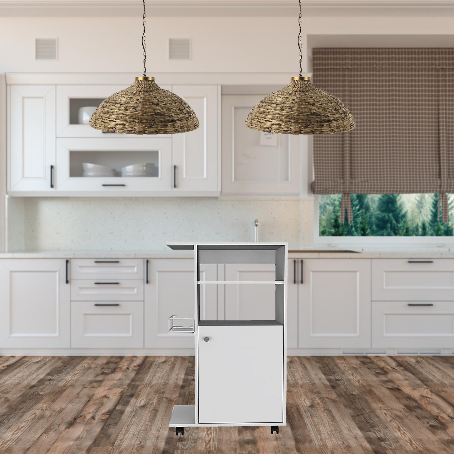 White 24" Rolling Kitchen Cart With Storage